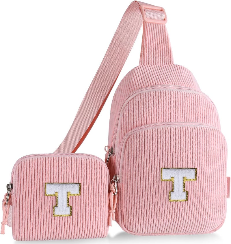 Gomens Birthday Gifts for 4 5 6 7 8 9 10 11 12 13 Year Old Girls, Cute Initial Crossbody Sling Bag Fanny Pack Belt Purse for Daughter Sister Teen Grandkids Personalized Gifts Pink T - Image 1